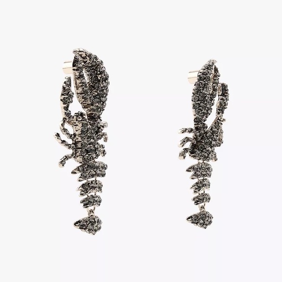 Zara NWT Woman Accessories RHINESTONE LOBSTER EARRINGS Anthracite Grey festival - Picture 4 of 8